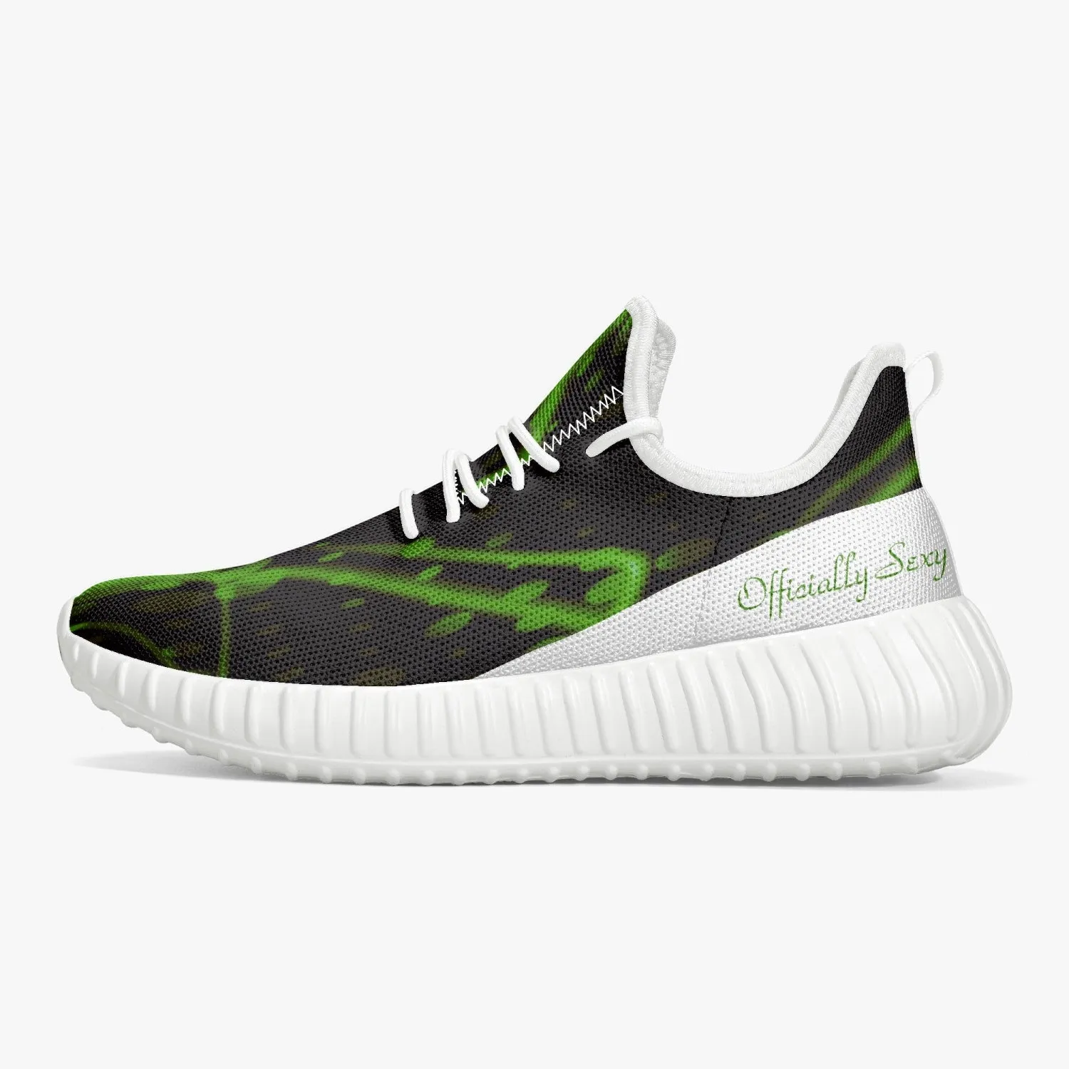 Officially Sexy Green & White Laser Print Mesh Knit Sneakers - With White or Black Sole