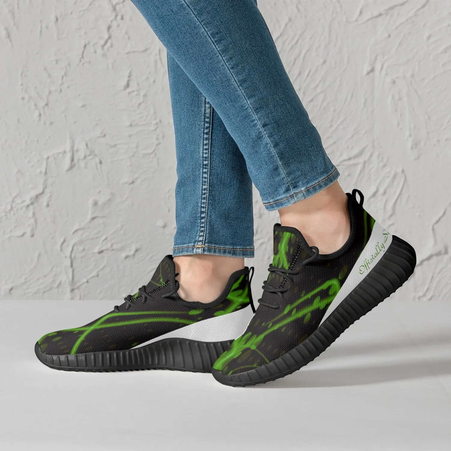 Officially Sexy Green & White Laser Print Mesh Knit Sneakers - With White or Black Sole