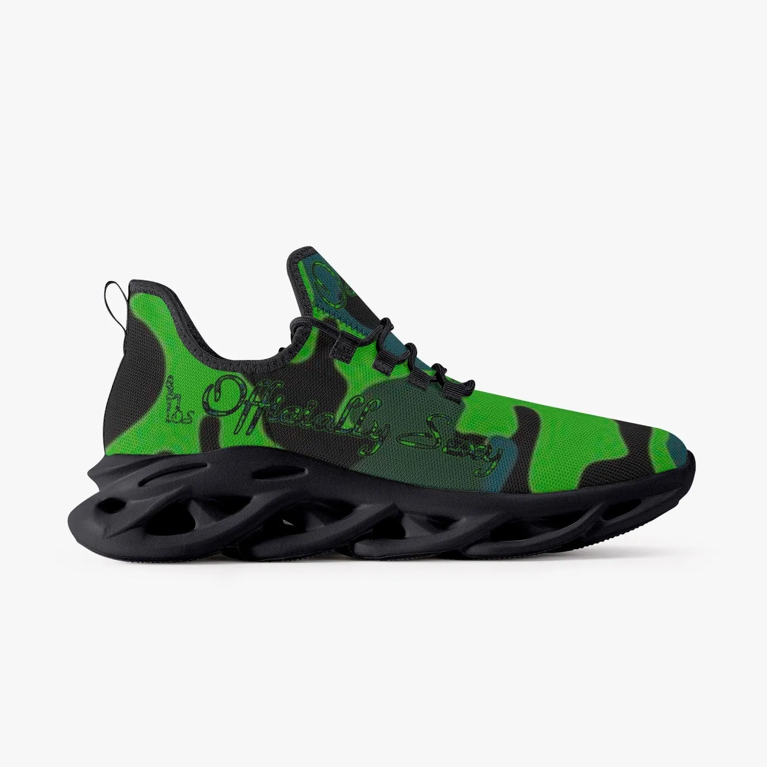 Officially Sexy Green Army Camouflage Collection Bounce Mesh Knit Sneakers - Black