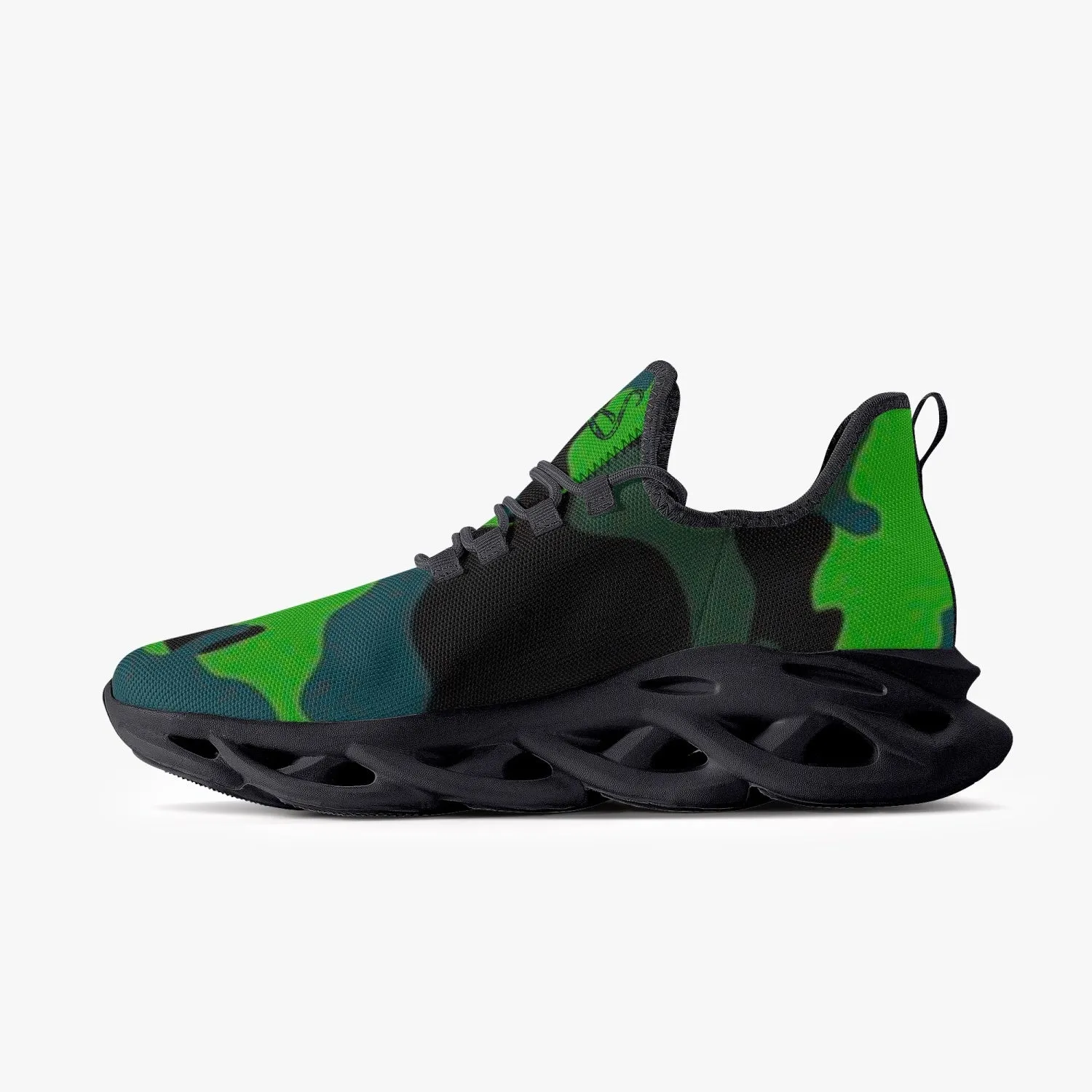 Officially Sexy Green Army Camouflage Collection Bounce Mesh Knit Sneakers - Black