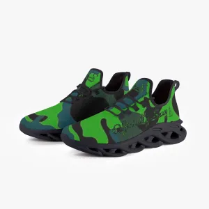 Officially Sexy Green Army Camouflage Collection Bounce Mesh Knit Sneakers - Black