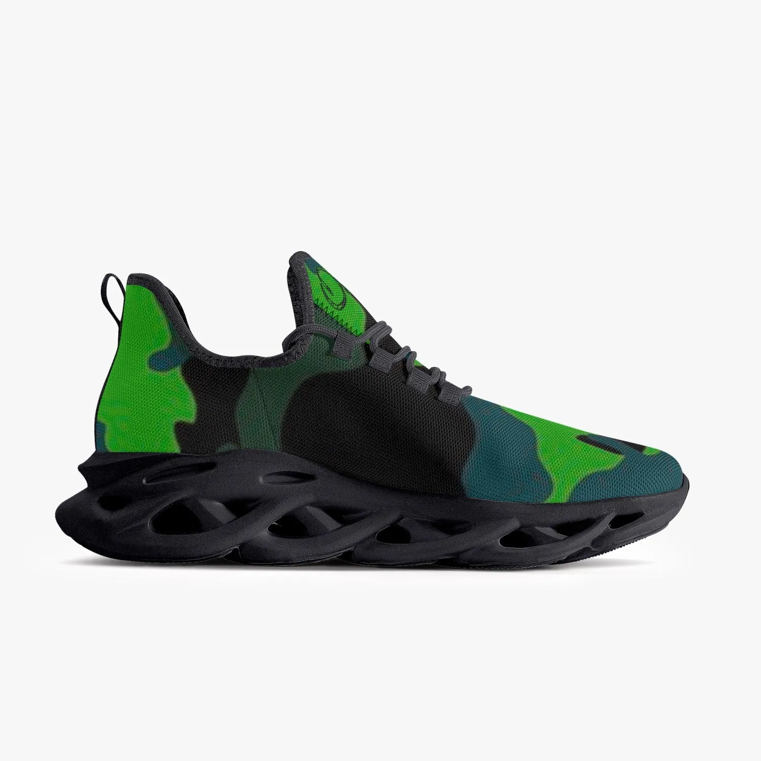 Officially Sexy Green Army Camouflage Collection Bounce Mesh Knit Sneakers - Black