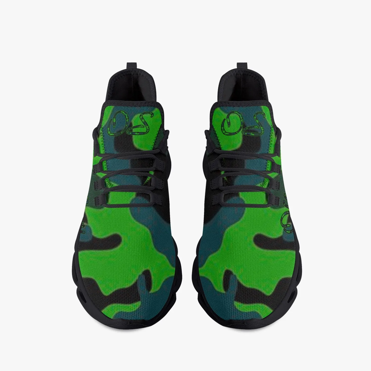 Officially Sexy Green Army Camouflage Collection Bounce Mesh Knit Sneakers - Black