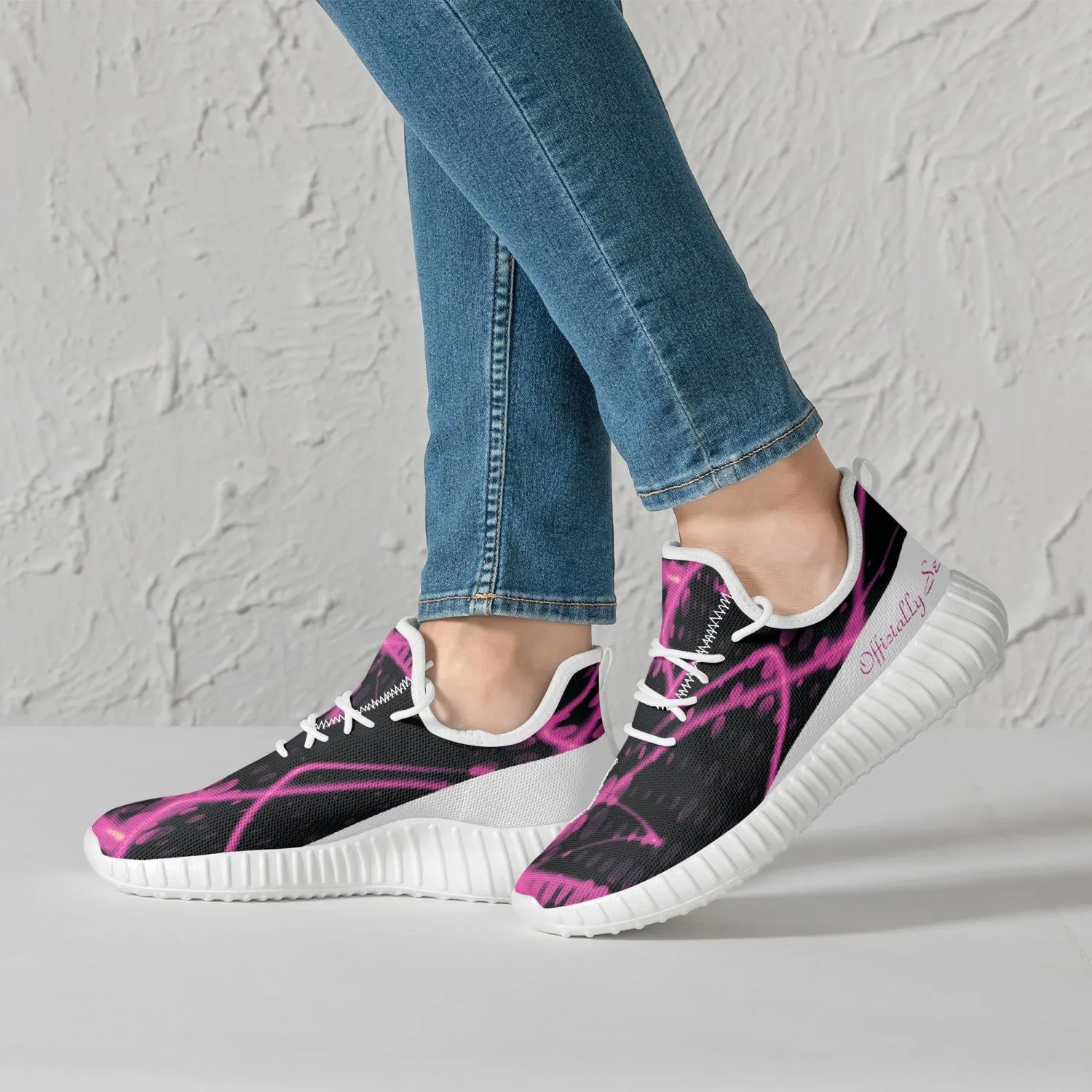 Officially Sexy Pink & White Laser Print Mesh Knit Sneakers - With White or Black Sole