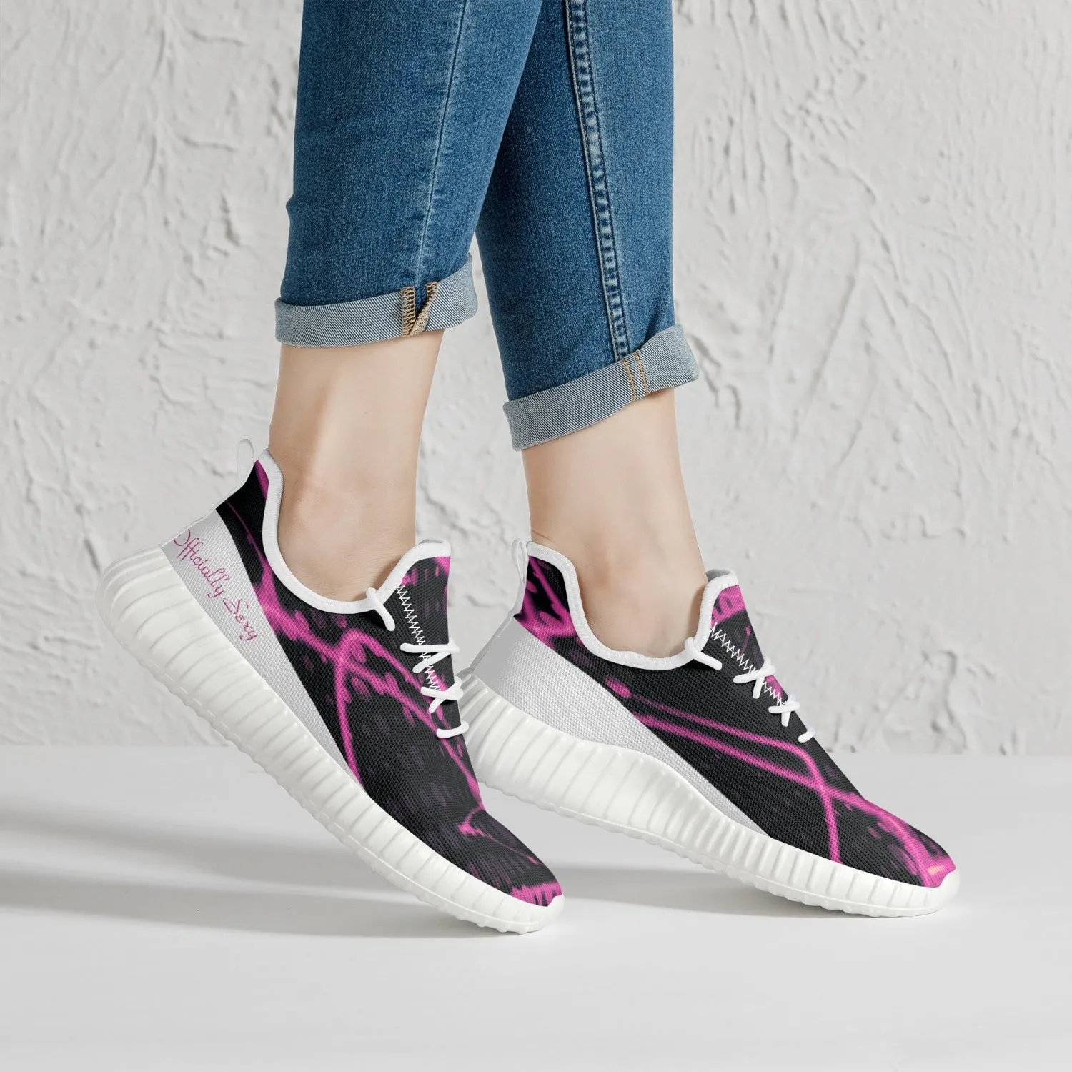 Officially Sexy Pink & White Laser Print Mesh Knit Sneakers - With White or Black Sole