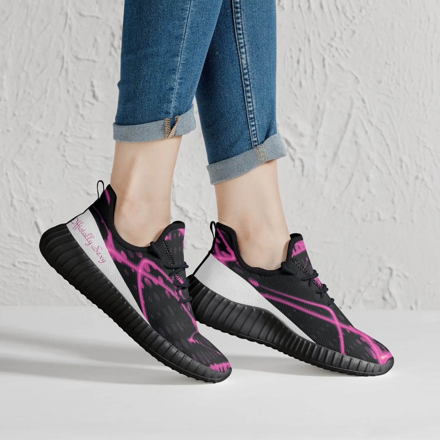 Officially Sexy Pink & White Laser Print Mesh Knit Sneakers - With White or Black Sole