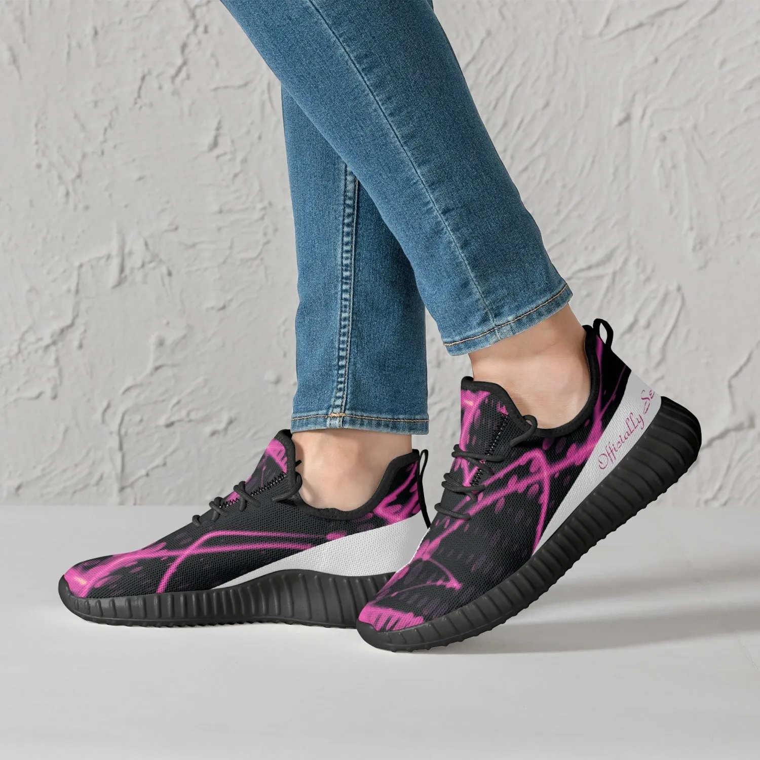 Officially Sexy Pink & White Laser Print Mesh Knit Sneakers - With White or Black Sole