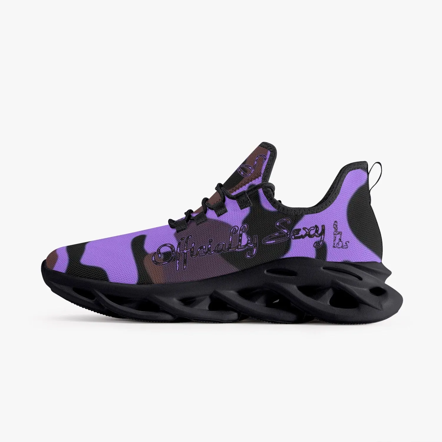 Officially Sexy Purple Army Camouflage Collection Bounce Mesh Knit Sneakers - Black