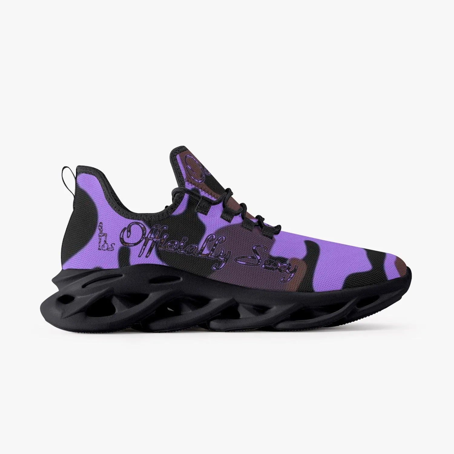 Officially Sexy Purple Army Camouflage Collection Bounce Mesh Knit Sneakers - Black