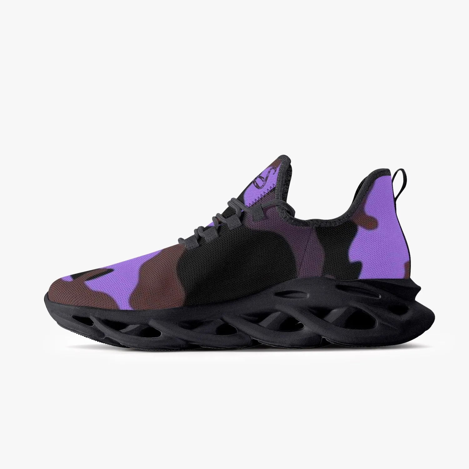 Officially Sexy Purple Army Camouflage Collection Bounce Mesh Knit Sneakers - Black