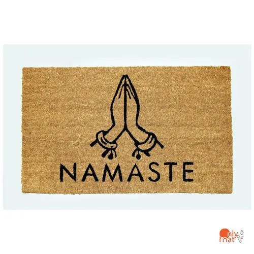 OnlyMat Namaste printed Natural Coir Welcome Entrance Door Mat with Anti-slip Backing