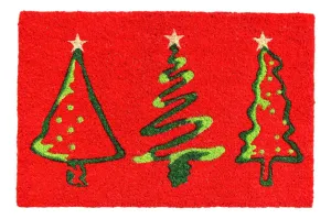 OnlyMat Stylish Christmas Xmas Tree Printed Red Color Natural Coir Door Mat