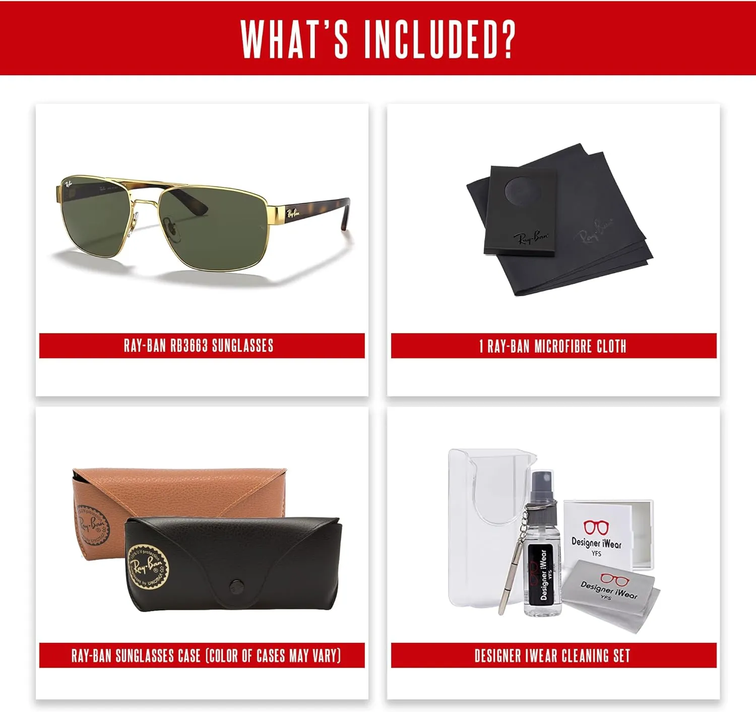 Ray-Ban RB3663 Rectangle Sunglasses for Men   BUNDLE With Designer iWear Complimentary Eyewear Kit