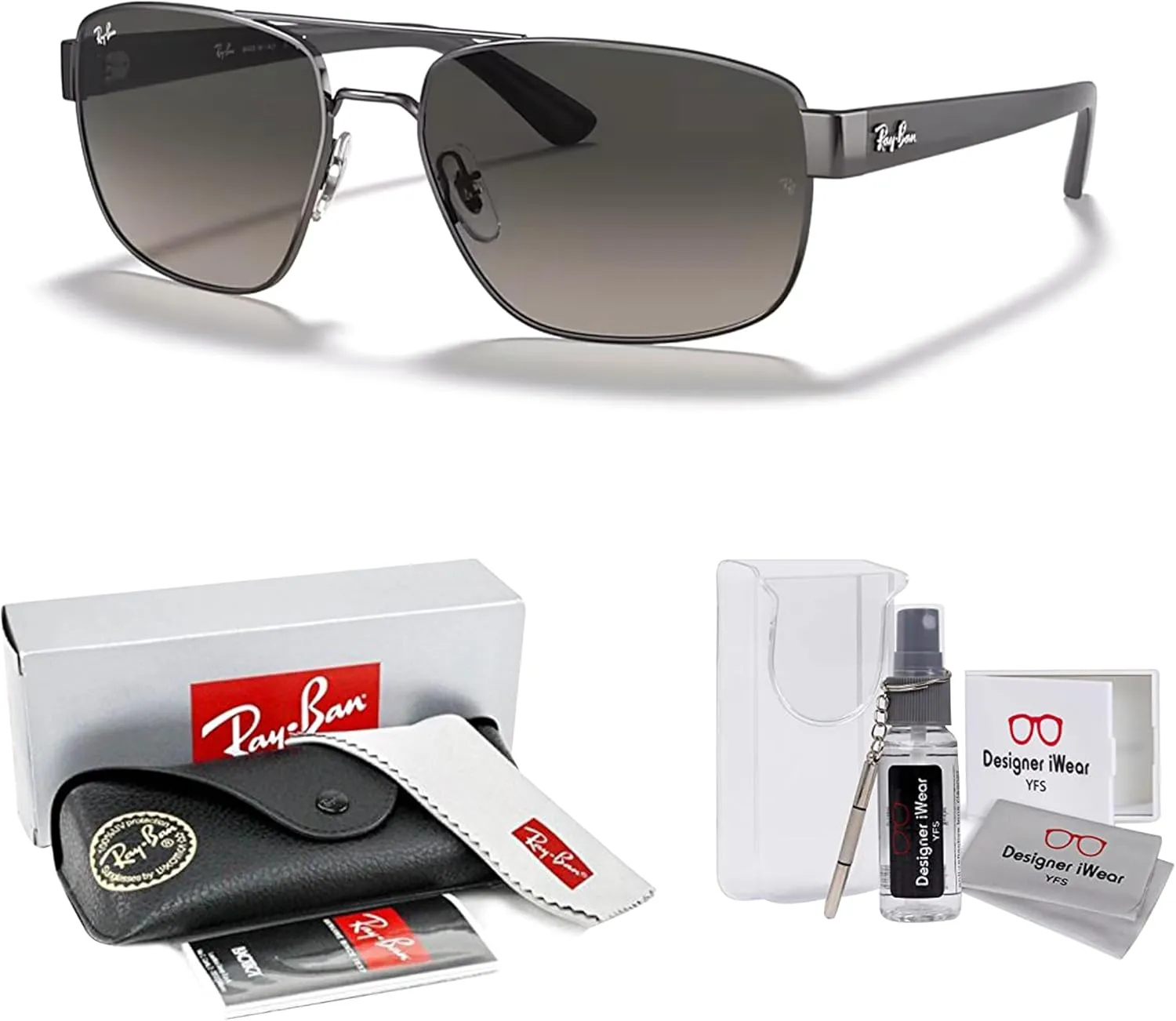 Ray-Ban RB3663 Rectangle Sunglasses for Men   BUNDLE With Designer iWear Complimentary Eyewear Kit