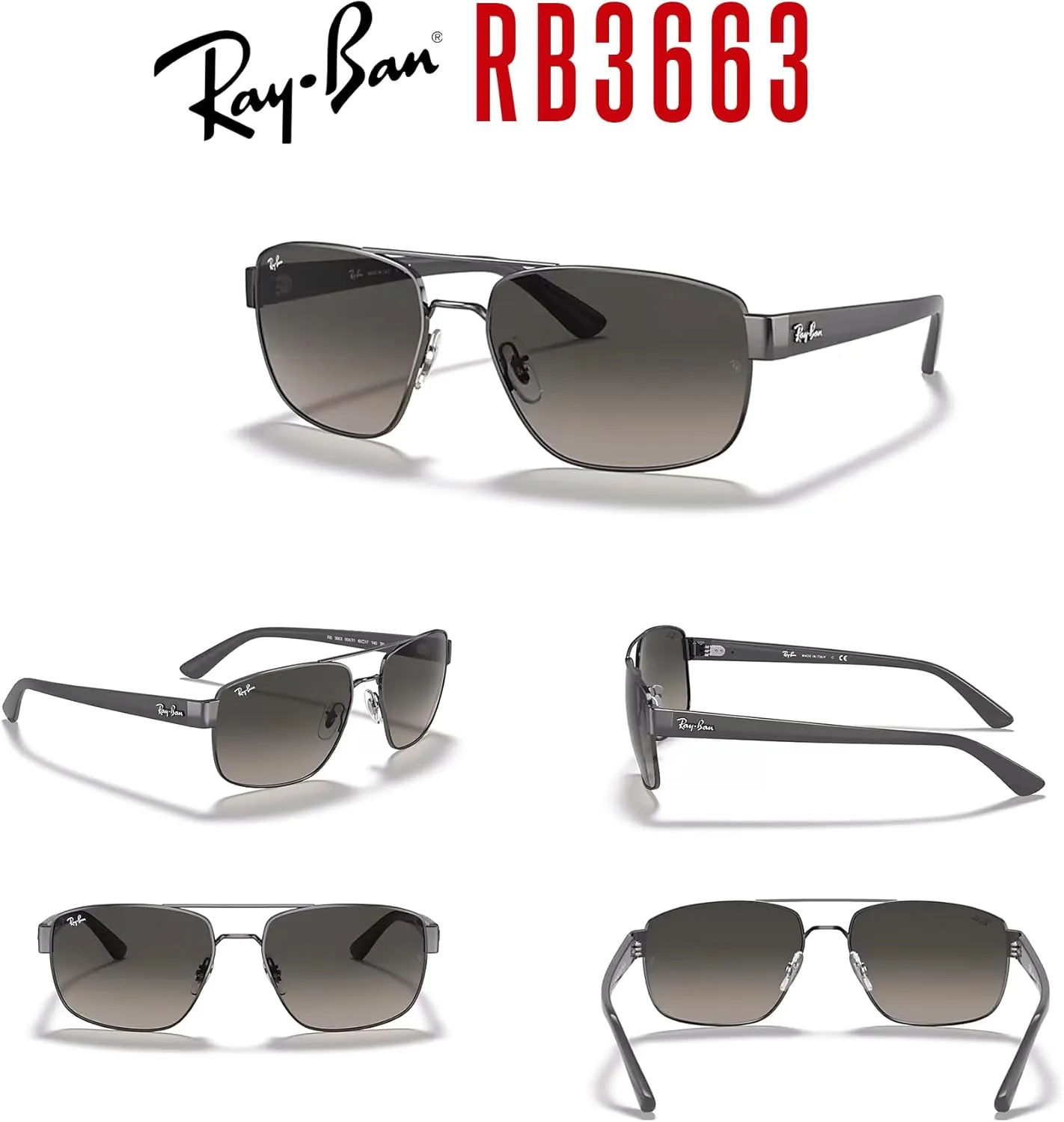 Ray-Ban RB3663 Rectangle Sunglasses for Men   BUNDLE With Designer iWear Complimentary Eyewear Kit
