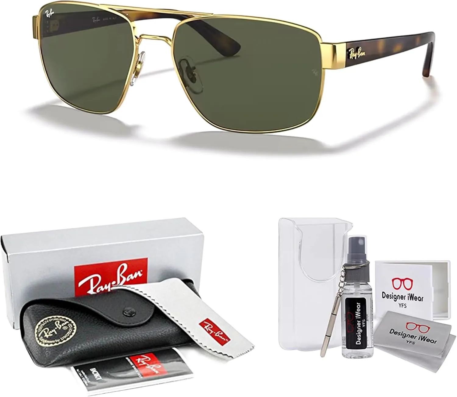 Ray-Ban RB3663 Rectangle Sunglasses for Men   BUNDLE With Designer iWear Complimentary Eyewear Kit
