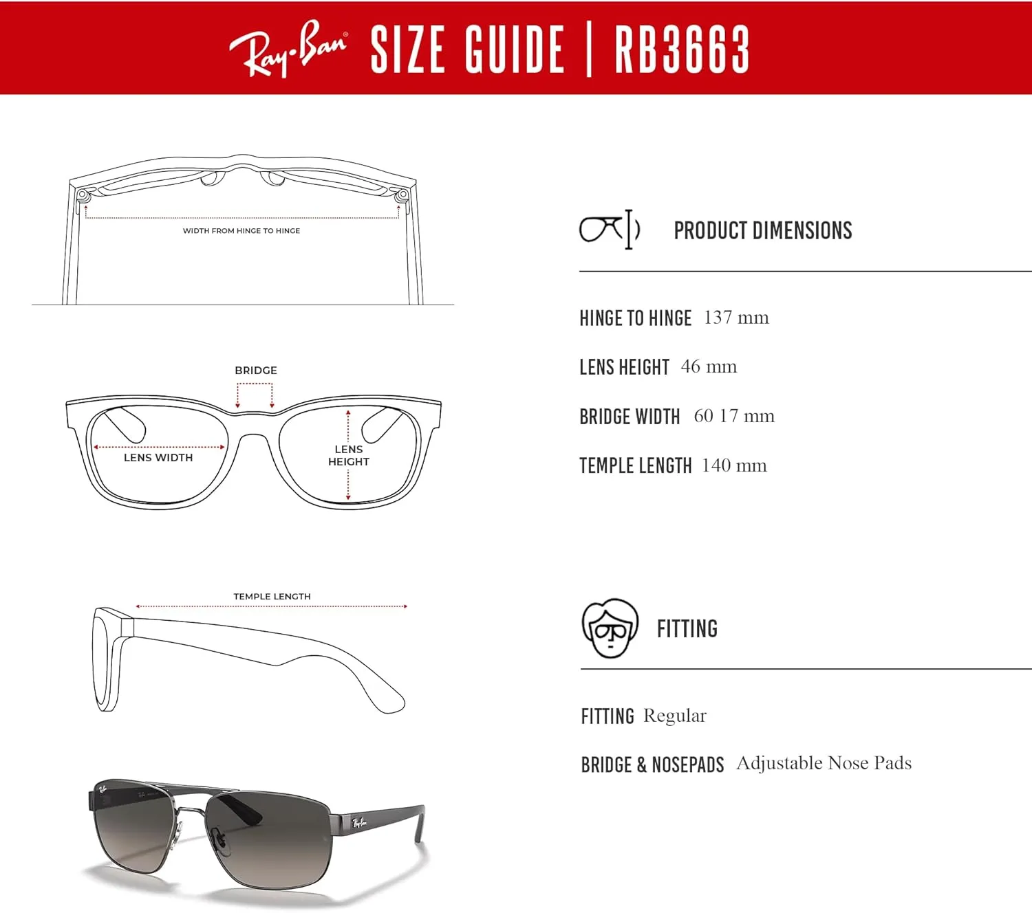 Ray-Ban RB3663 Rectangle Sunglasses for Men   BUNDLE With Designer iWear Complimentary Eyewear Kit