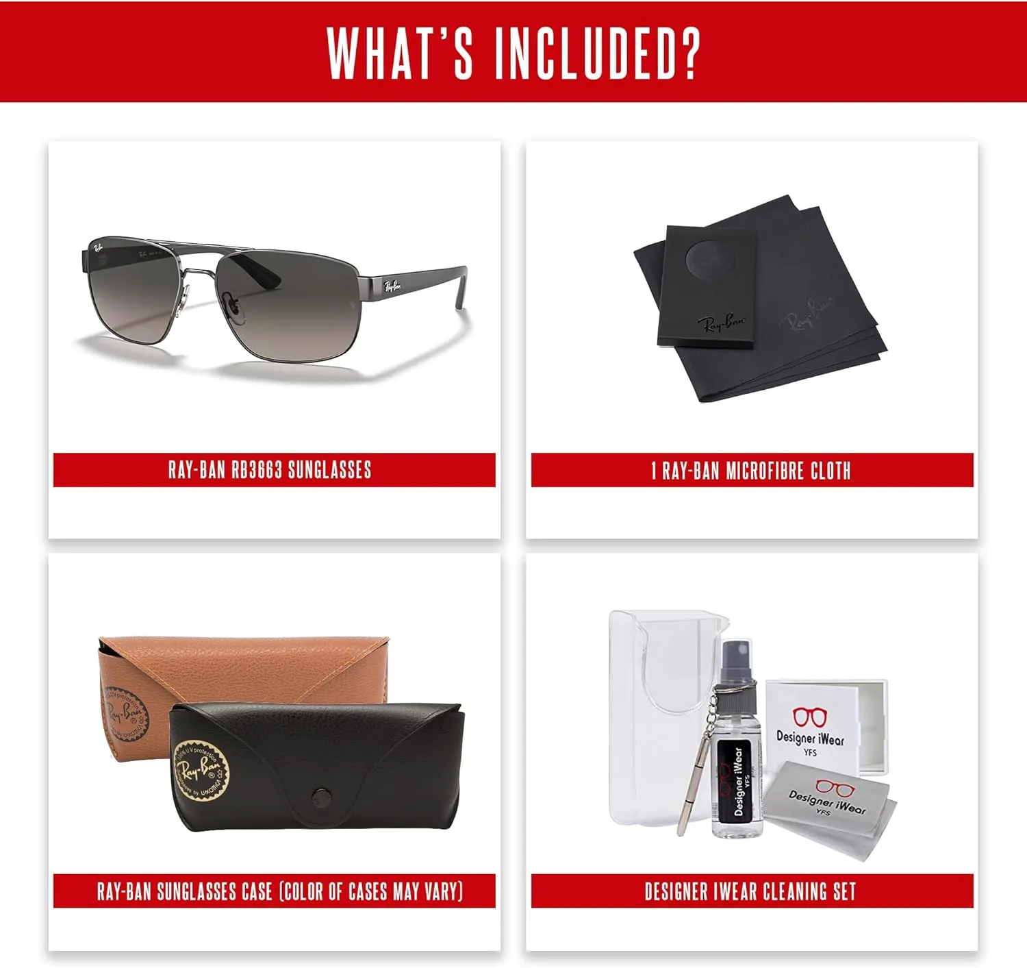 Ray-Ban RB3663 Rectangle Sunglasses for Men   BUNDLE With Designer iWear Complimentary Eyewear Kit