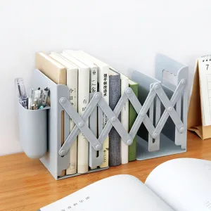Retractable Bookends Shelves Book Support Stand Adjustable Bookshelf With Pen Holder Desk Organizer Office Accessories | Brodtica.com