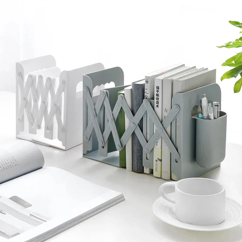 Retractable Bookends Shelves Book Support Stand Adjustable Bookshelf With Pen Holder Desk Organizer Office Accessories | Brodtica.com