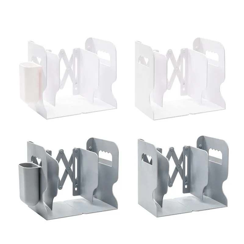 Retractable Bookends Shelves Book Support Stand Adjustable Bookshelf With Pen Holder Desk Organizer Office Accessories | Brodtica.com
