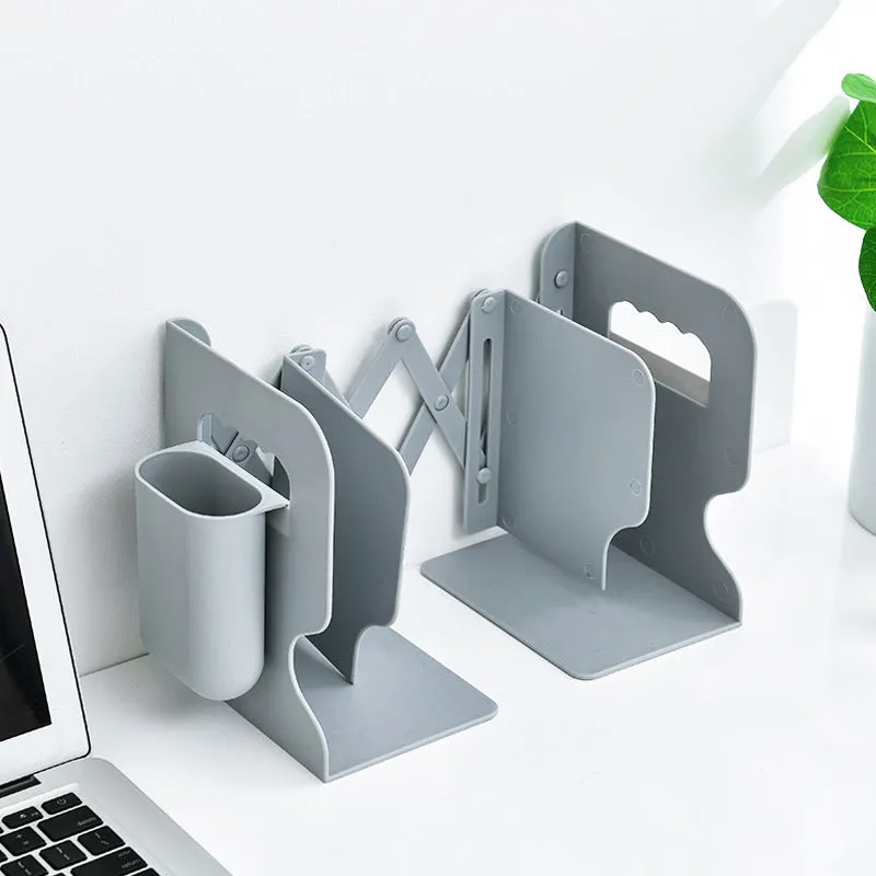 Retractable Bookends Shelves Book Support Stand Adjustable Bookshelf With Pen Holder Desk Organizer Office Accessories | Brodtica.com