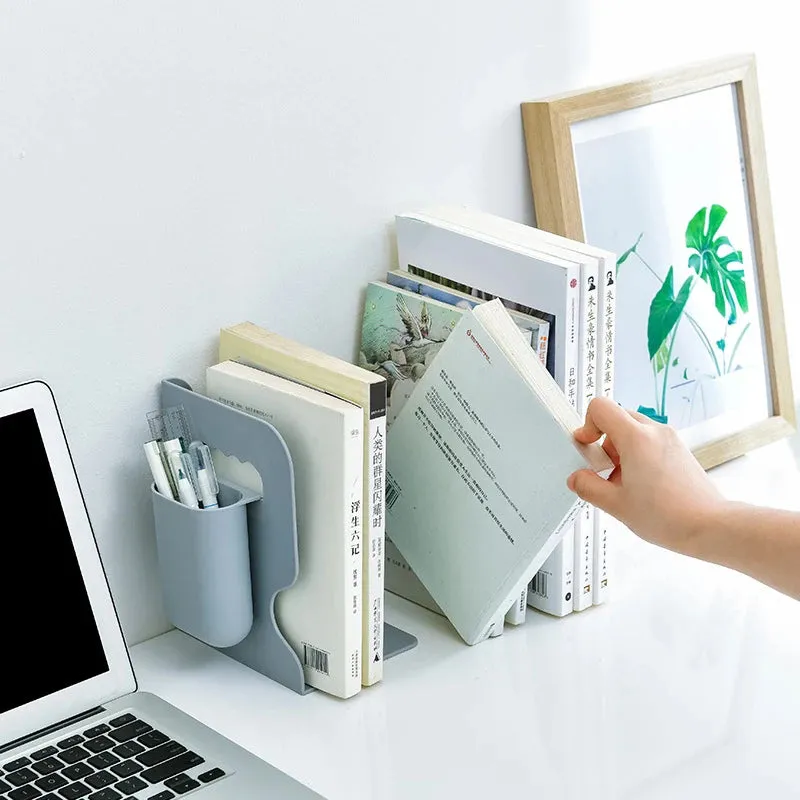Retractable Bookends Shelves Book Support Stand Adjustable Bookshelf With Pen Holder Desk Organizer Office Accessories | Brodtica.com