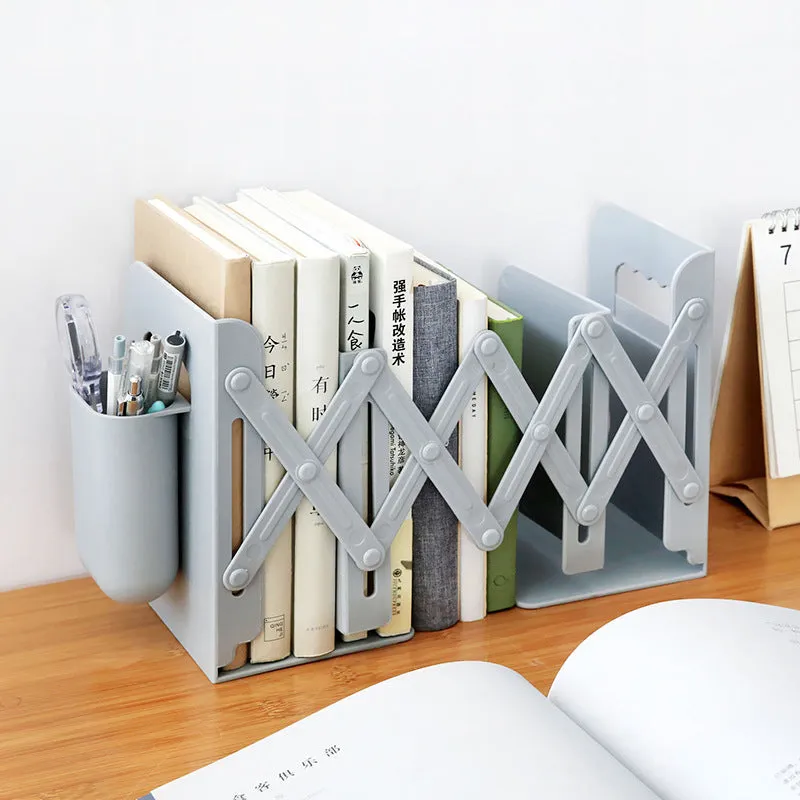 Retractable Bookends Shelves Book Support Stand Adjustable Bookshelf With Pen Holder Desk Organizer Office Accessories | Brodtica.com