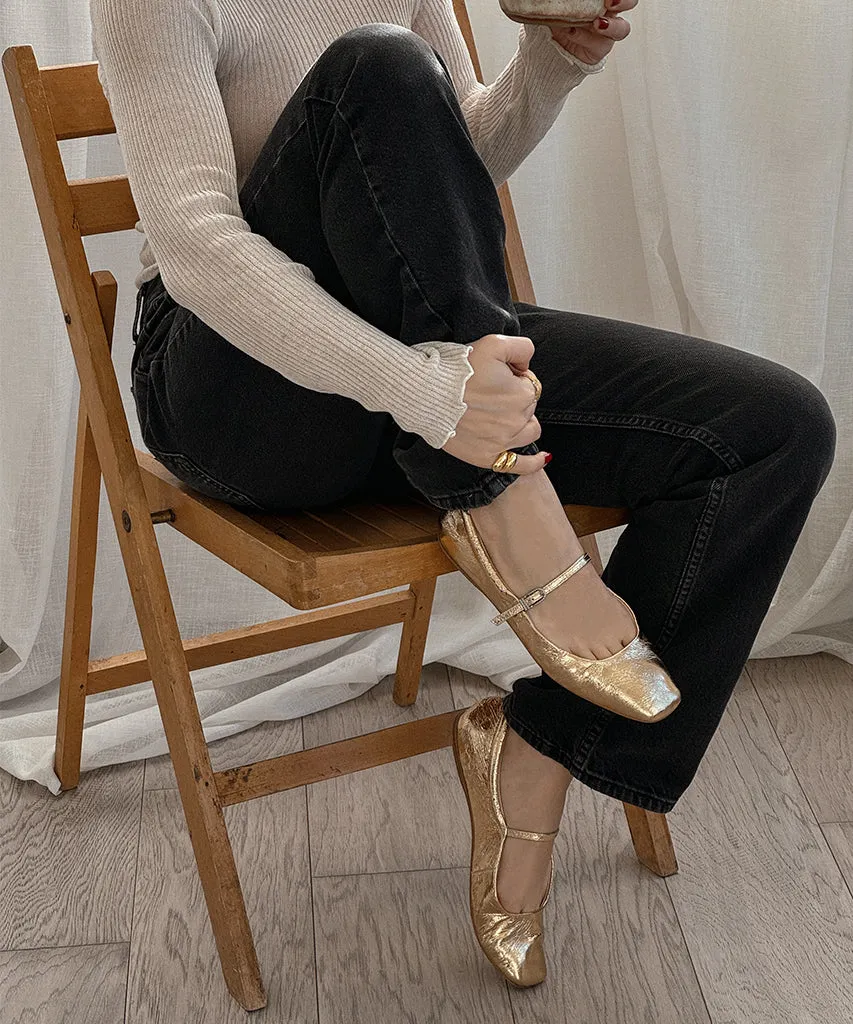 Reyes Ballet Flats - Gold Leather