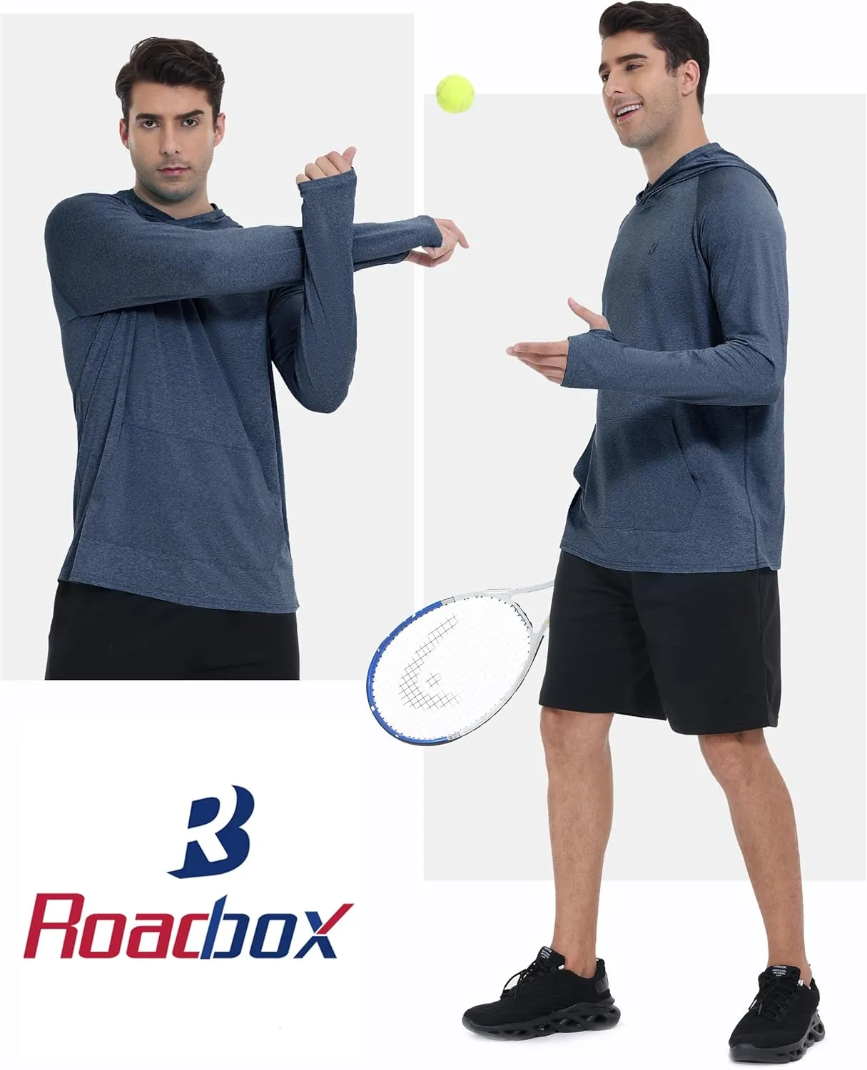 Roadbox Fishing Shirts for Men Long Sleeve, UPF 50  Sun Protection Hoodies with Pocket, Outdoor Running Hiking Rash Guard