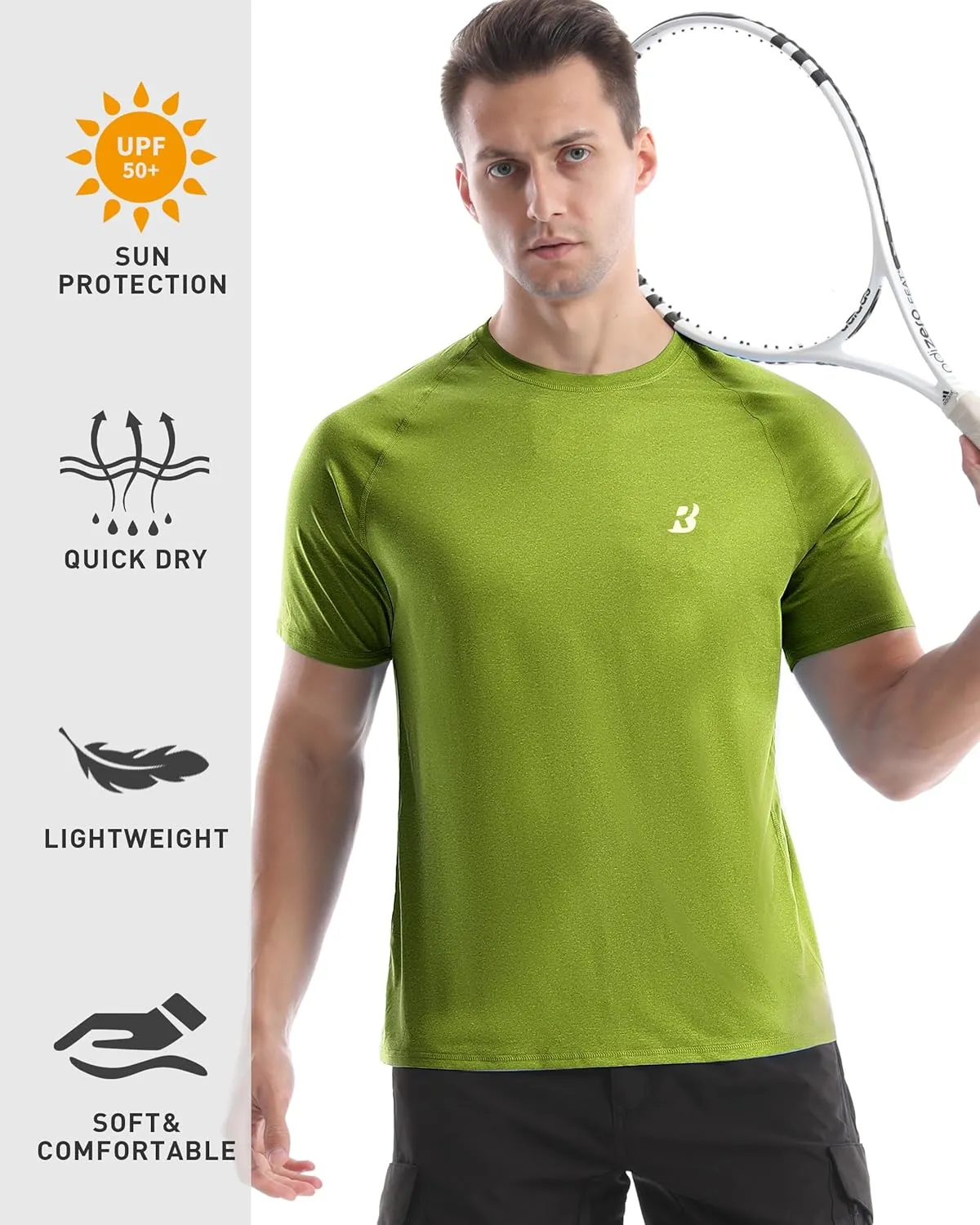 Roadbox Swim Shirts Short Sleeve for Men, Sun Protection UPF 50  Fishing Rash Guard, UV Gym Workout Shirt for Running Outdoor