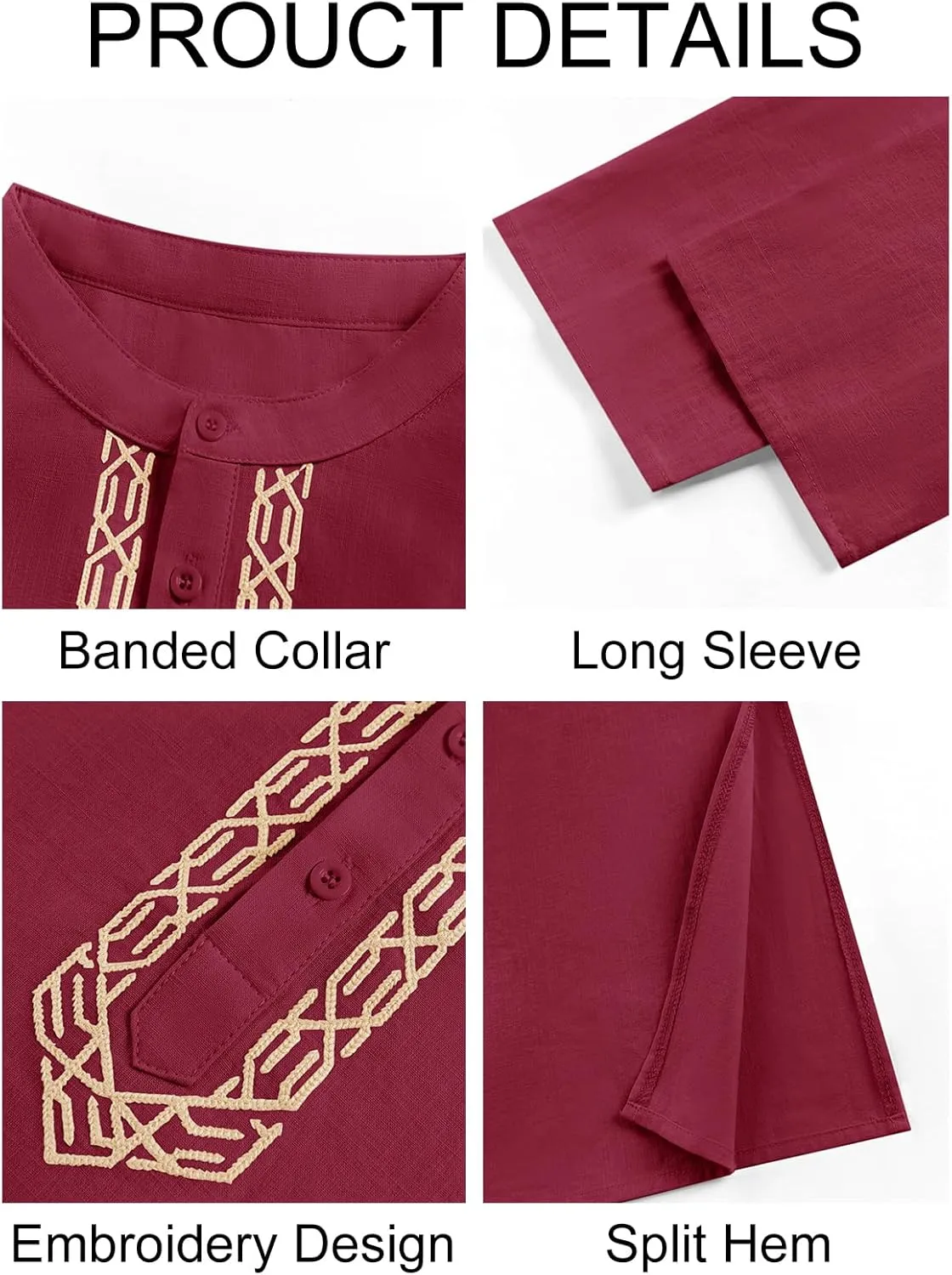 Runcati Mens Kaftan Thobe Button Down Casual Henley Shirts Long Sleeve Robe Cotton Linen Muslim Gown Shirt