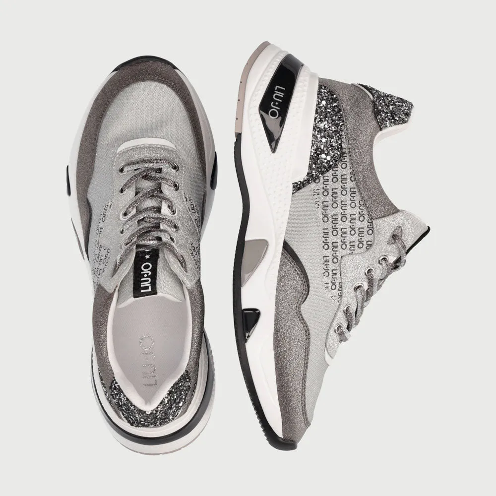 Scarpe Donna LIU JO Sneakers in Mesh Metalizzato e Glitter colore Black e White