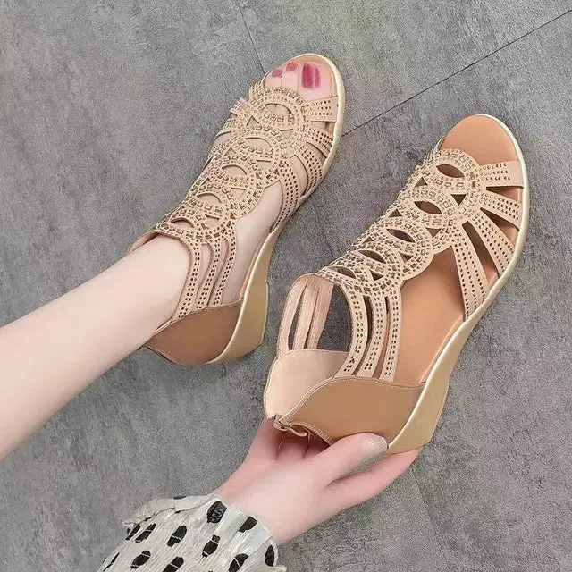 Soft Leather Roman Sandals for Women - Summer Wedge Gladiator Shoes with Soft Sole