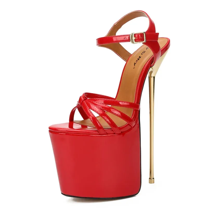 Strippers' Delight: Summer-Chic 22cm Stiletto Heel Platform Sandals in Red and White for Crossdressers