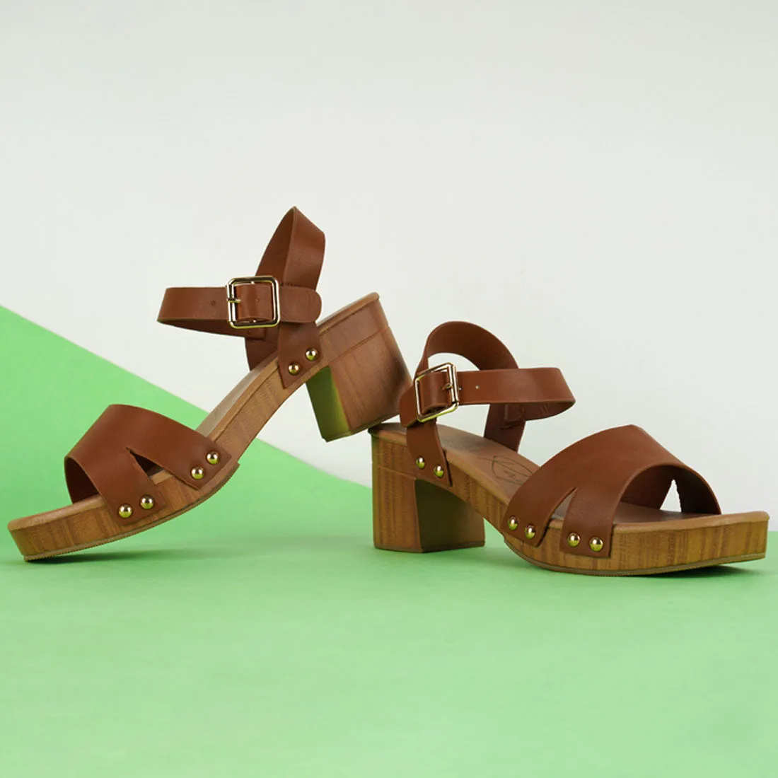 Textured Block Heel Sandals