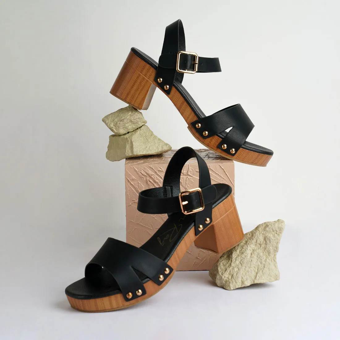 Textured Block Heel Sandals