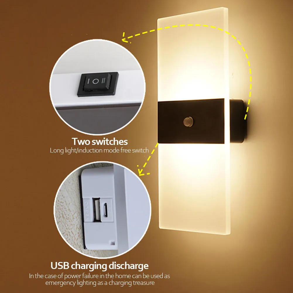 USB Rechargeable Wall Lights Home Indoor Motion Sensor Lighting Bedroom Bedside Lamp Corridor Stairway Decor Lights Wall Lamp | Brodtica.com