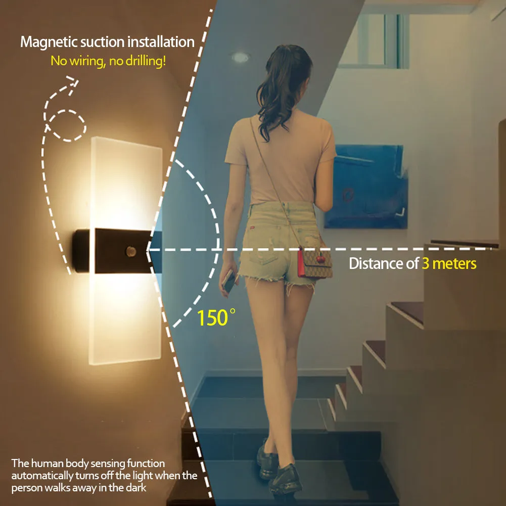 USB Rechargeable Wall Lights Home Indoor Motion Sensor Lighting Bedroom Bedside Lamp Corridor Stairway Decor Lights Wall Lamp | Brodtica.com