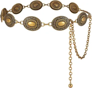 Western Belts for Women, Cowgirl Gold Chain Belt, Metal Concho Belts for women Dresses Jeans Country Concert Outfit