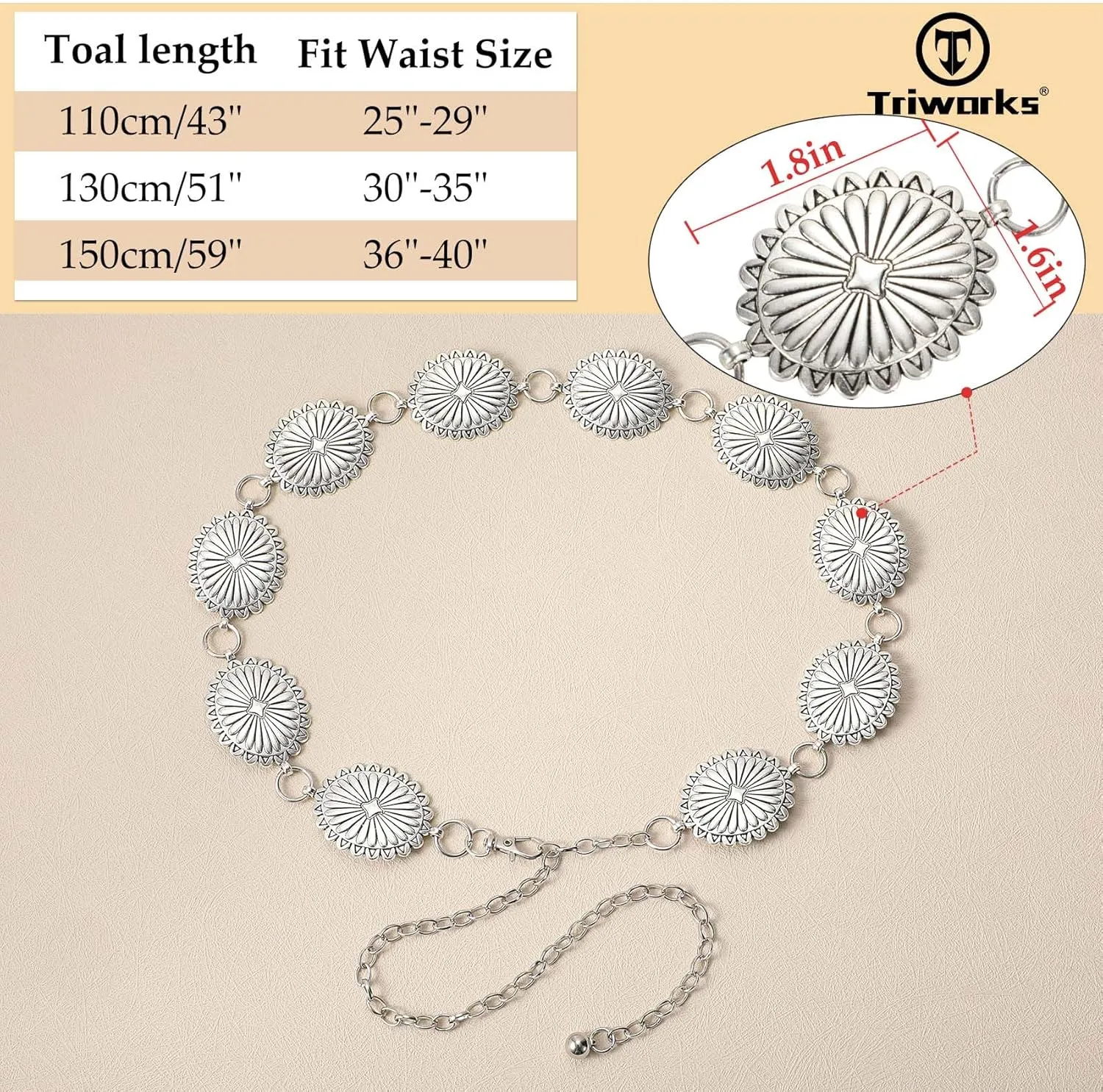 Western Belts for Women, Cowgirl Gold Chain Belt, Metal Concho Belts for women Dresses Jeans Country Concert Outfit