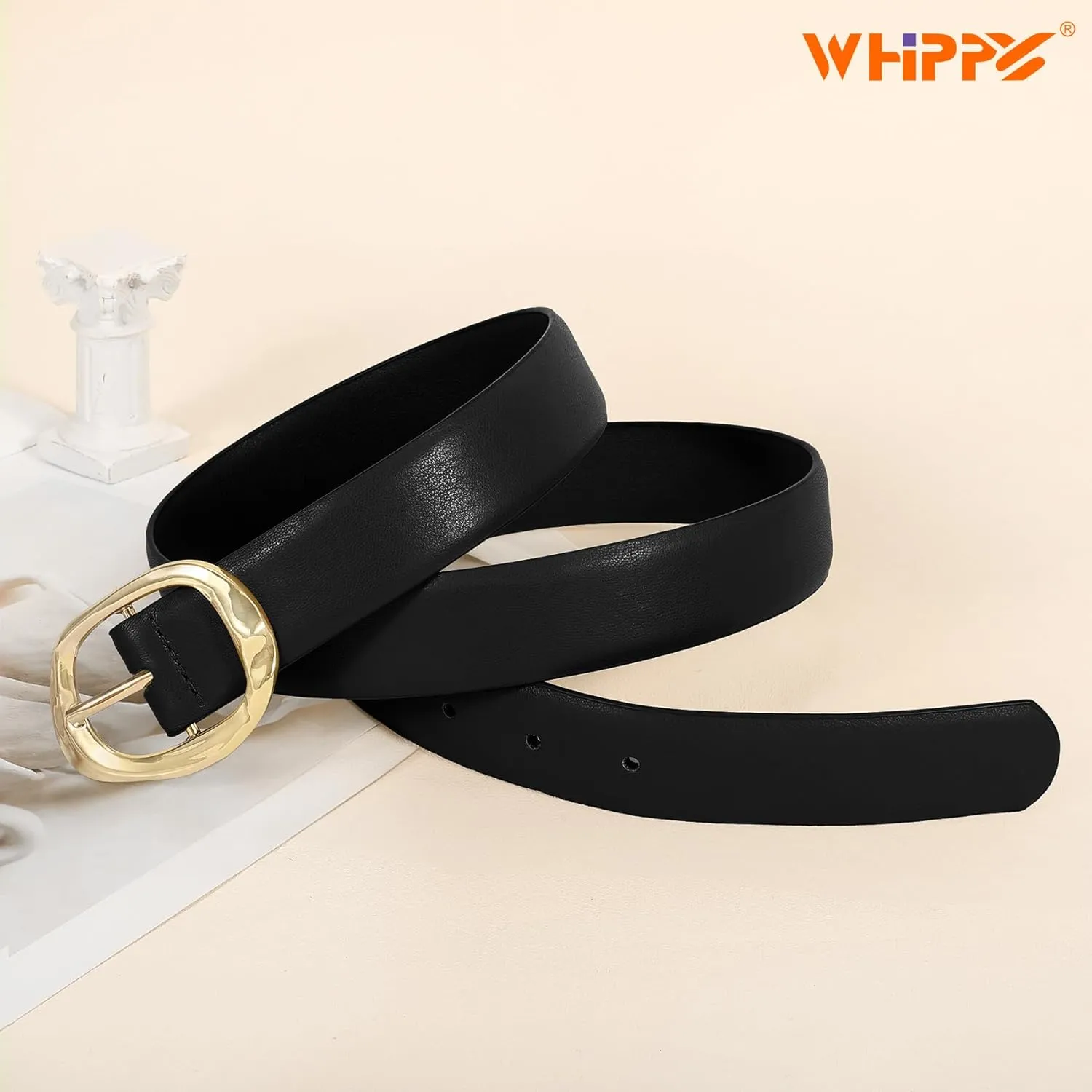 WHIPPY Leather Belt for Women Casual Waist Belt with Gold Buckle Fashion Ladies Belt for Jeans Pants Dress