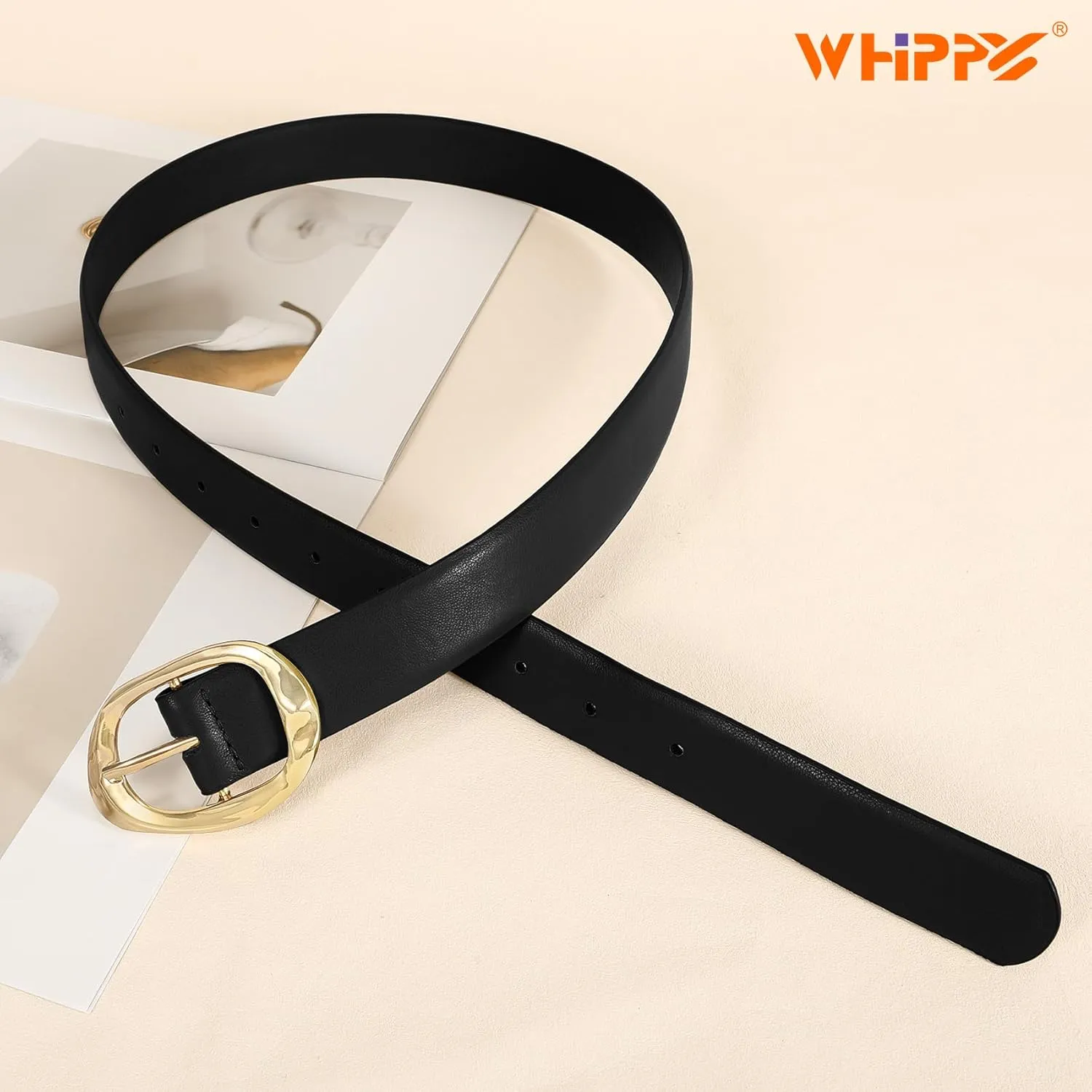 WHIPPY Leather Belt for Women Casual Waist Belt with Gold Buckle Fashion Ladies Belt for Jeans Pants Dress