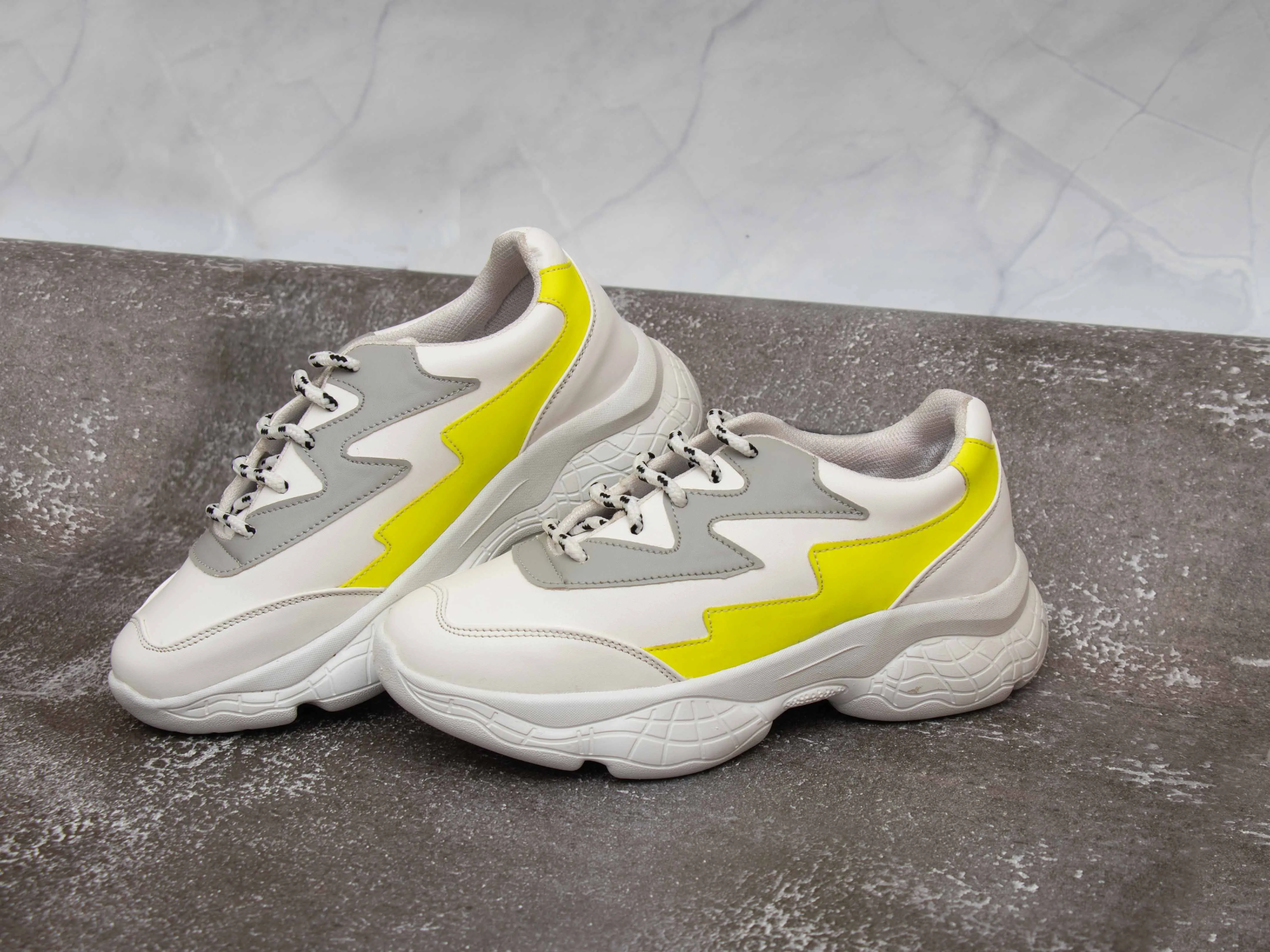 White and Neon Thunder Casual Sneaker