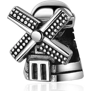 Windmill Small Farm House Silver Bead Charm