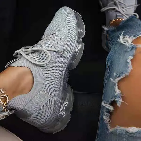 Women Air Cushion Solid/Colorful Soft Transparent Sports Lightweight Breathable Mesh Platform Sneakers