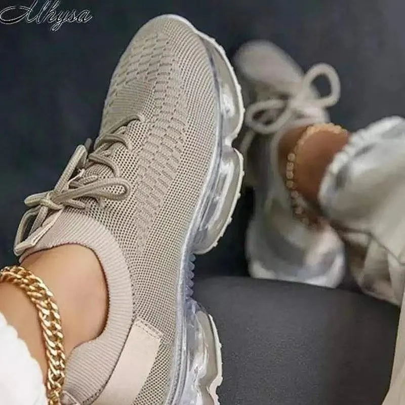 Women Air Cushion Solid/Colorful Soft Transparent Sports Lightweight Breathable Mesh Platform Sneakers