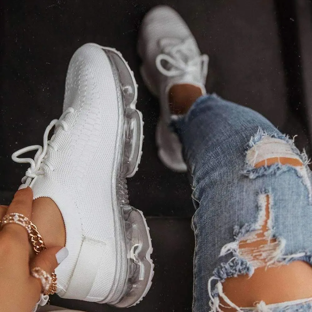 Women Air Cushion Solid/Colorful Soft Transparent Sports Lightweight Breathable Mesh Platform Sneakers