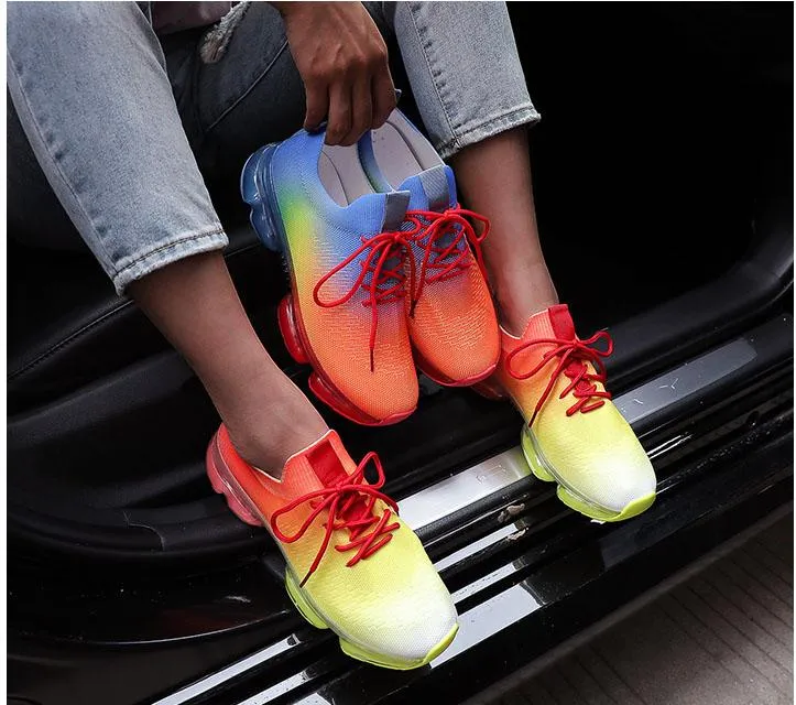 Women Air Cushion Solid/Colorful Soft Transparent Sports Lightweight Breathable Mesh Platform Sneakers