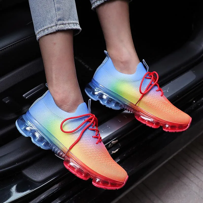 Women Air Cushion Solid/Colorful Soft Transparent Sports Lightweight Breathable Mesh Platform Sneakers
